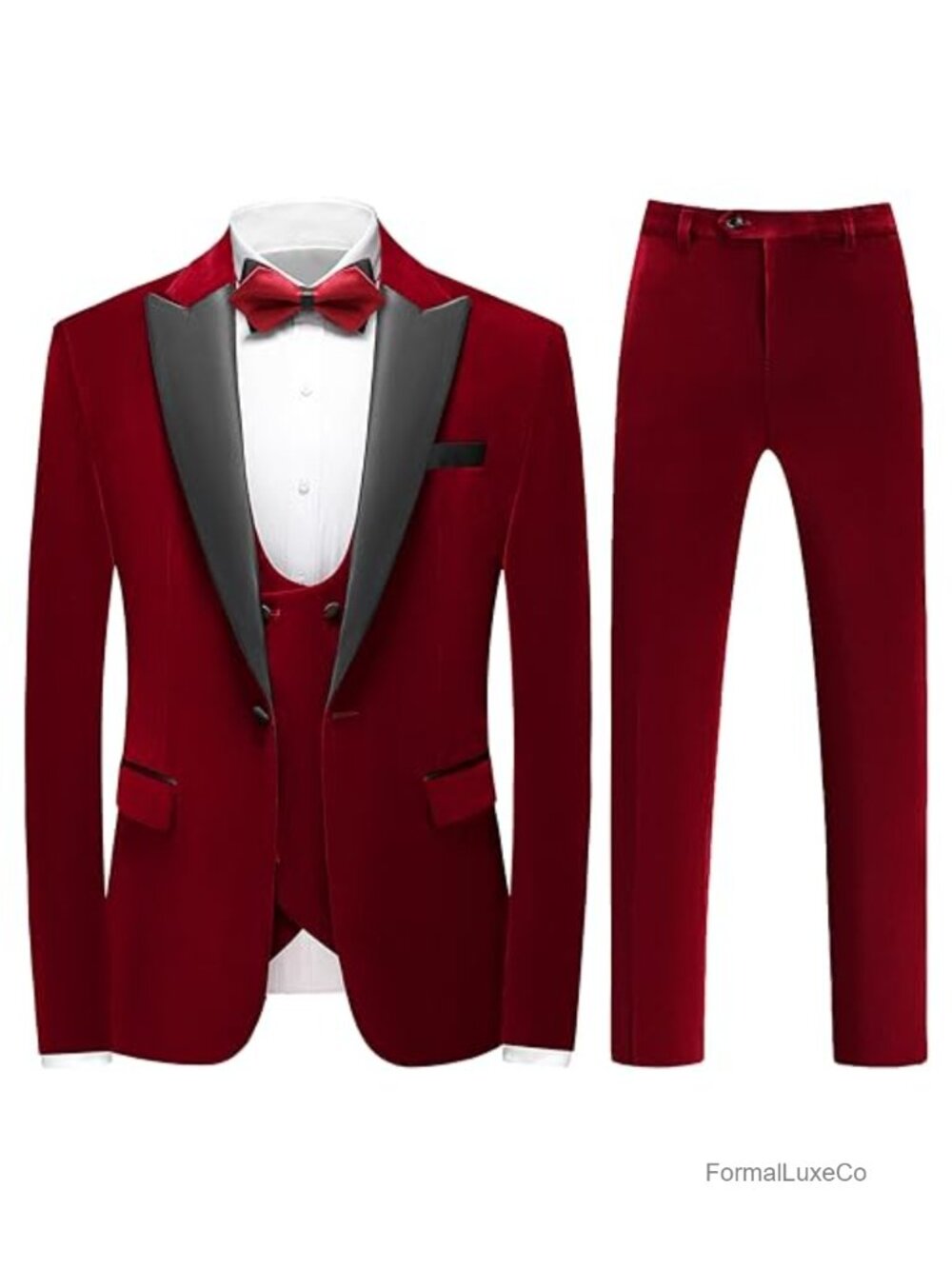 Men's Velvet 3-Piece Slim Fit Suit Set Peaked Lapel Tuxedo Wedding